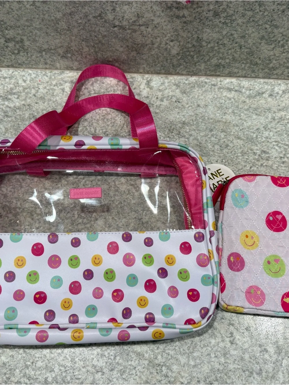 Jane Marie Smiley Face Cosmetic Travel Bag 2 Piece Set NWT